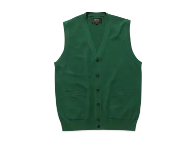 BEAMS Button Knit Vest Solid "Green"