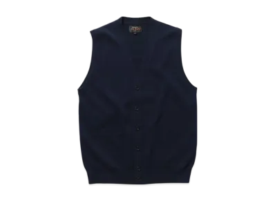 BEAMS Button Knit Vest Solid "Navy"