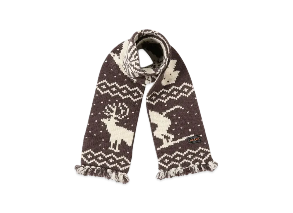 BEAMS Muffler Jacquard Nordic Pattern "Brown"