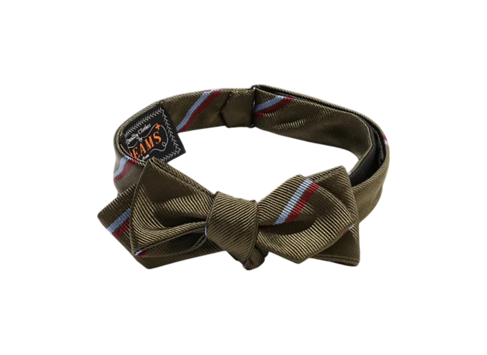 BEAMS Silk Bow Tie Wide Regimental "Green"