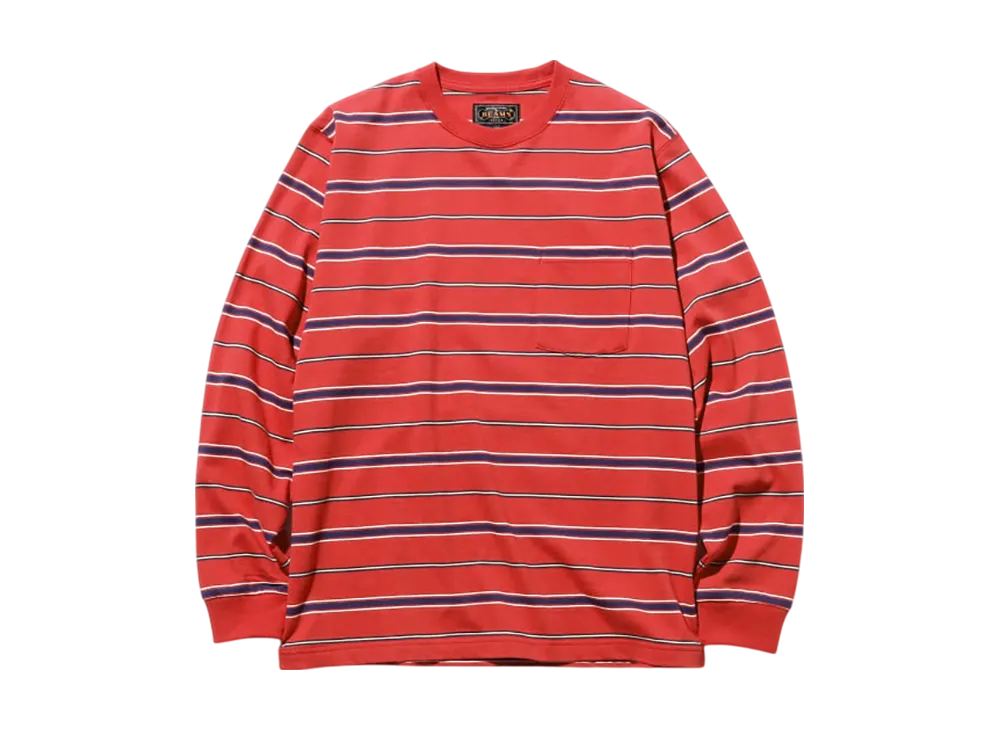 BEAMS Pocket Tee Multi Stripe "Red"