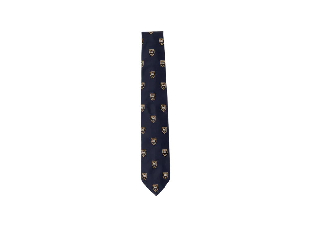 BEAMS Silk Tie Crest Emblem Embroidery "Navy"