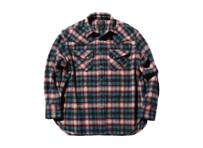 BEAMS Western Shirt Wool/Alpaca Plaid Shaggy "Teal"