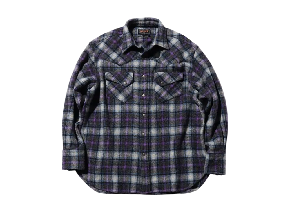 BEAMS Western Shirt Wool/Alpaca Plaid Shaggy "Purple"