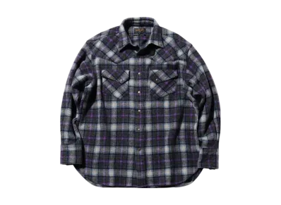 BEAMS Western Shirt Wool/Alpaca Plaid Shaggy "Purple"