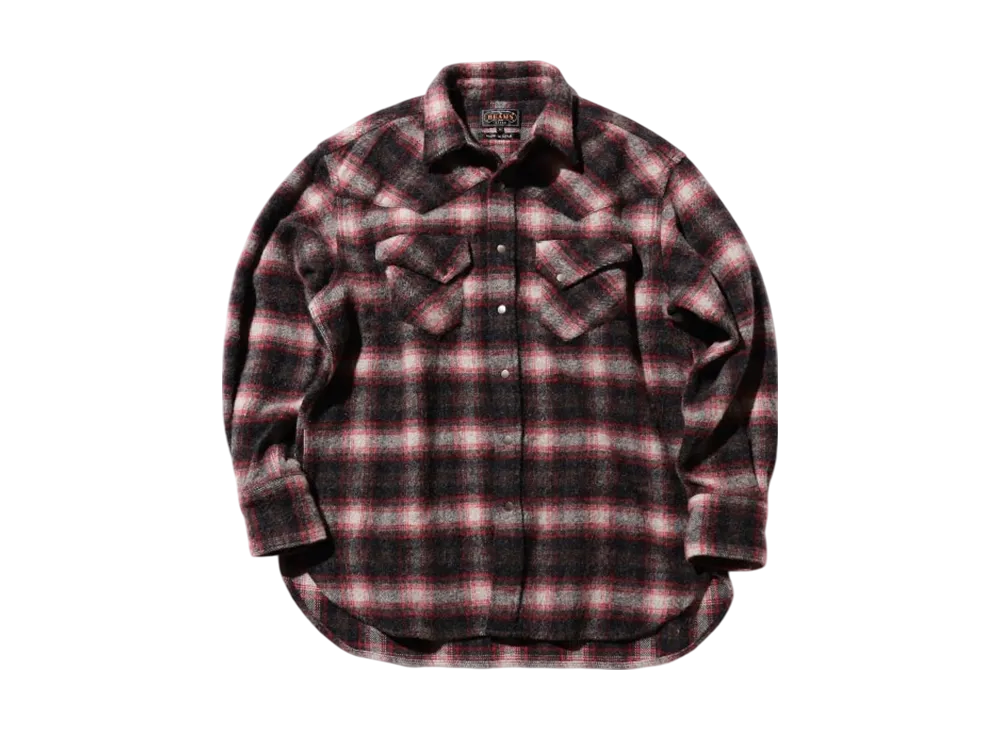 BEAMS Western Shirt Wool/Alpaca Plaid Shaggy "Black"