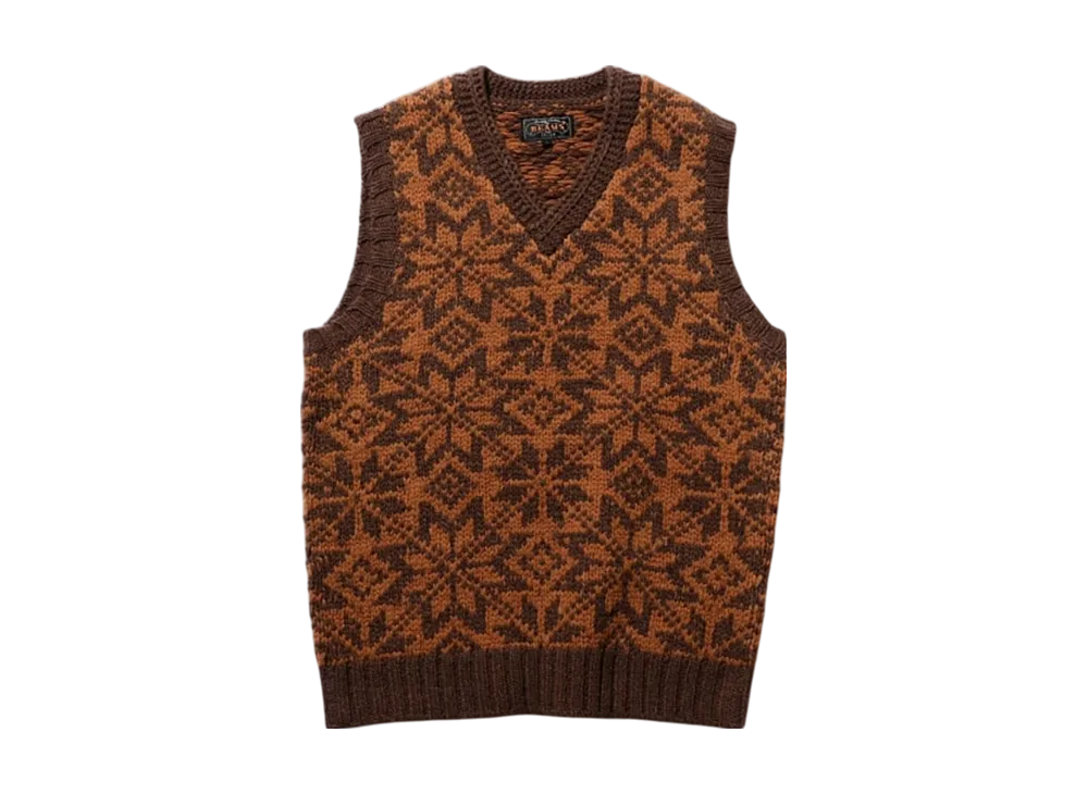 BEAMS Snow Pattern Vest 3G "Brown"