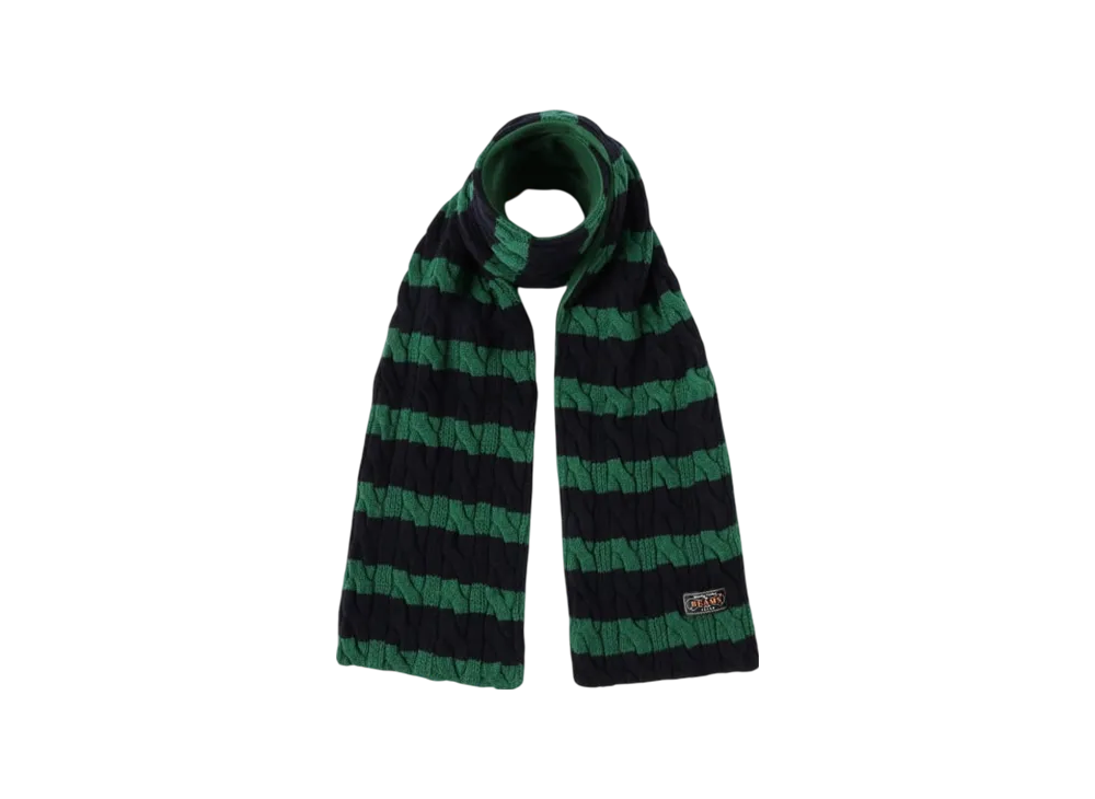 BEAMS Muffler Cable Stripe Wool Fleece "Green/Navy/Green"
