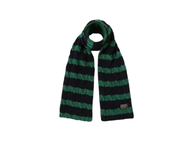 BEAMS Muffler Cable Stripe Wool Fleece "Green/Navy/Green"