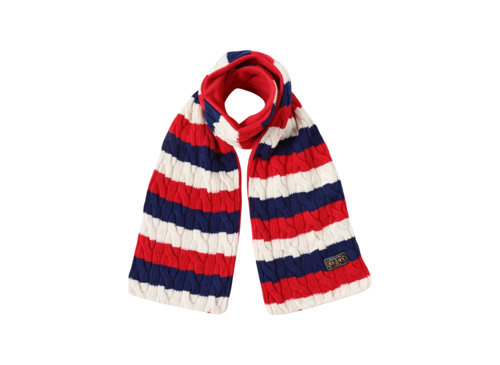 BEAMS Muffler Cable Stripe Wool Fleece "White/Red/Blue/Red"