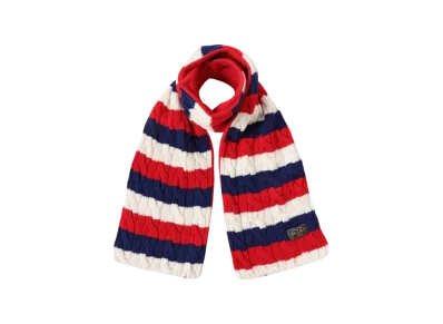 BEAMS Muffler Cable Stripe Wool Fleece "White/Red/Blue/Red"