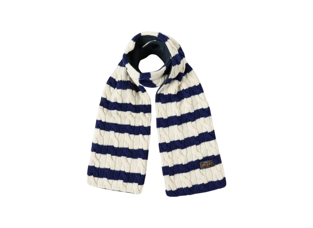 BEAMS Muffler Cable Stripe Wool Fleece "Natural/Royal/Navy"