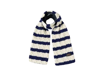 BEAMS Muffler Cable Stripe Wool Fleece "Natural/Royal/Navy"