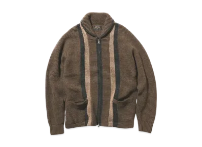 BEAMS Full Zip Shawl Collar Knit "Brown"