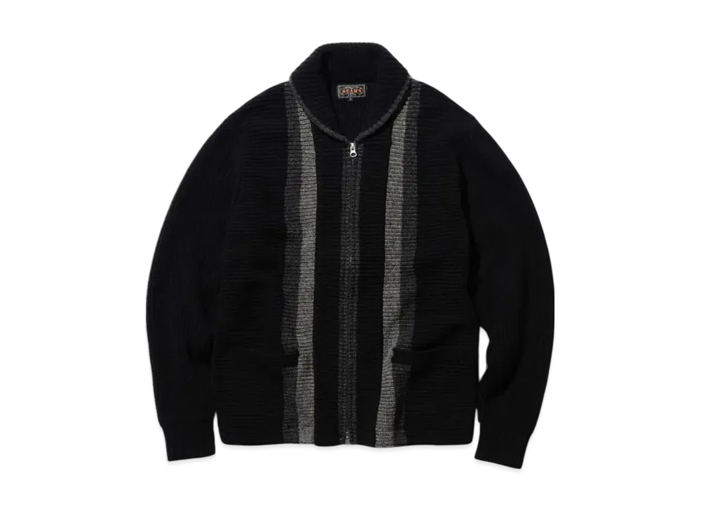 BEAMS Full Zip Shawl Collar Knit "Black"