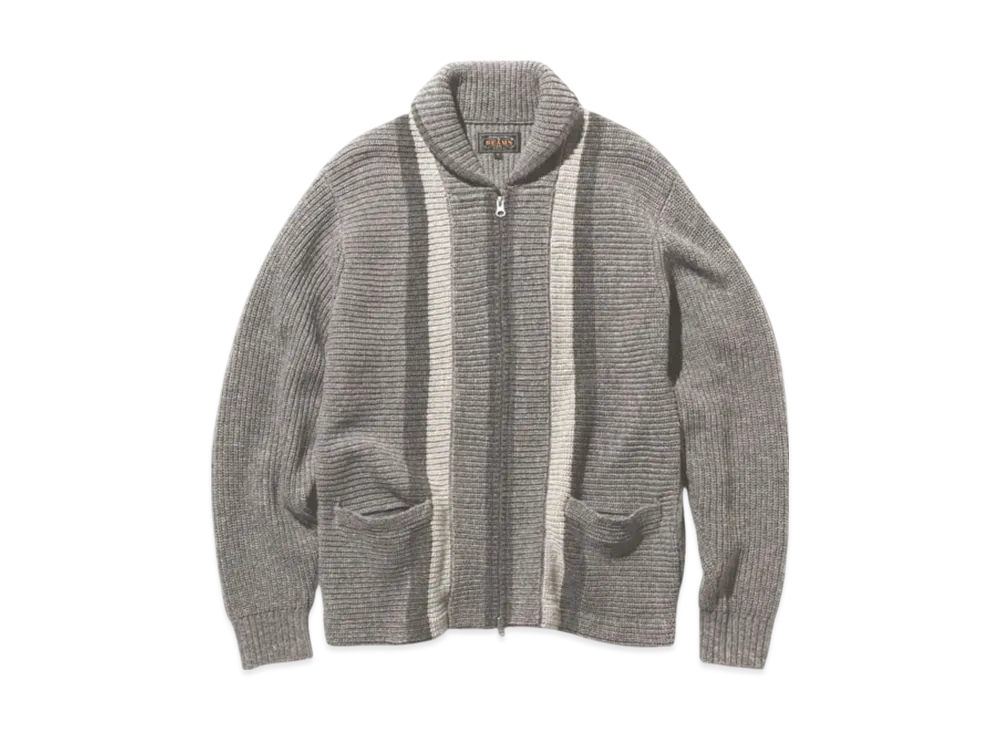 BEAMS Full Zip Shawl Collar Knit "Gray"