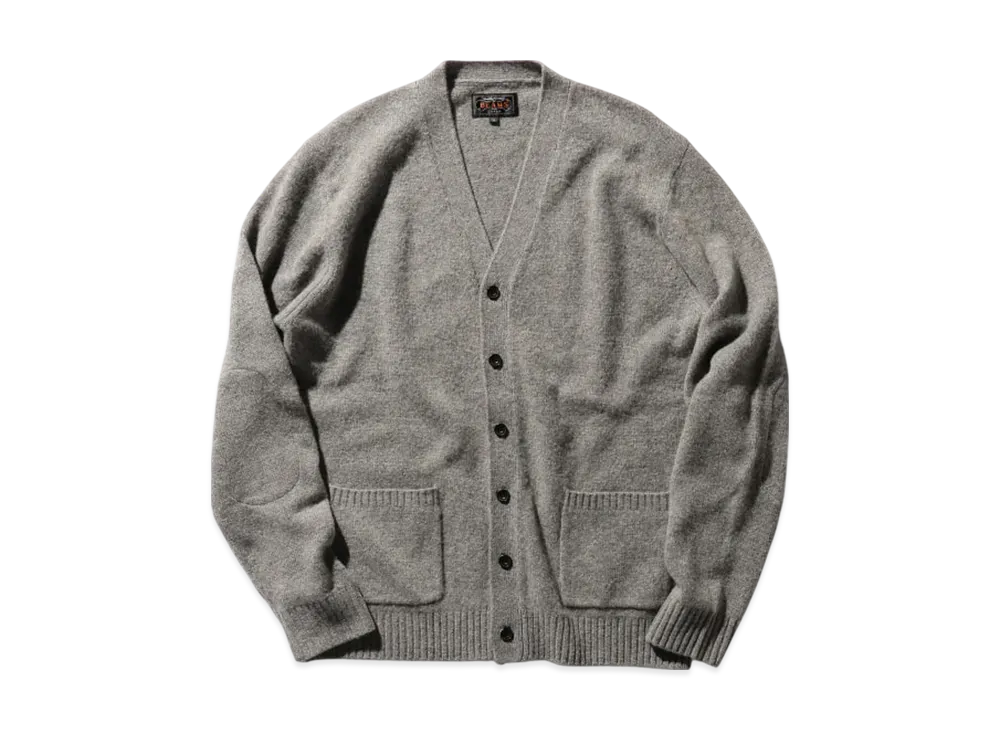BEAMS Cardigan Elbow Patch 7G "Gray"