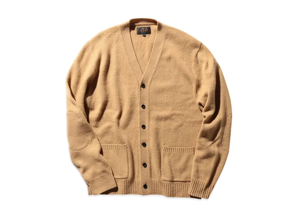 BEAMS Cardigan Elbow Patch 7G "Beige"