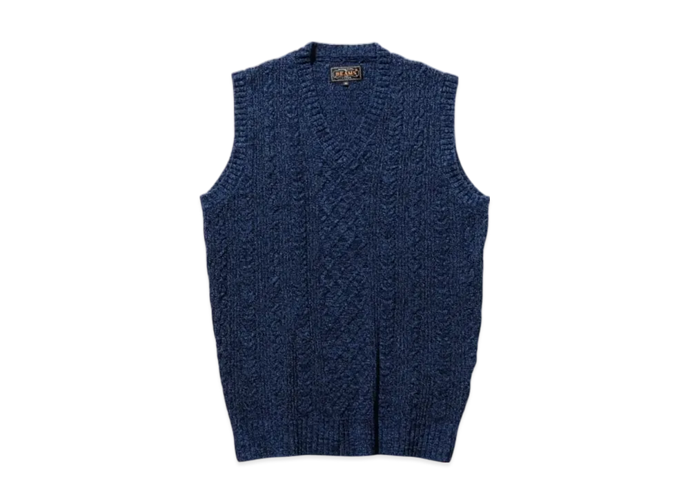BEAMS Alan Pattern Vest Cotton Polyester Indigo Dye "Navy"