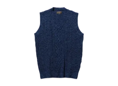 BEAMS Alan Pattern Vest Cotton Polyester Indigo Dye "Navy"