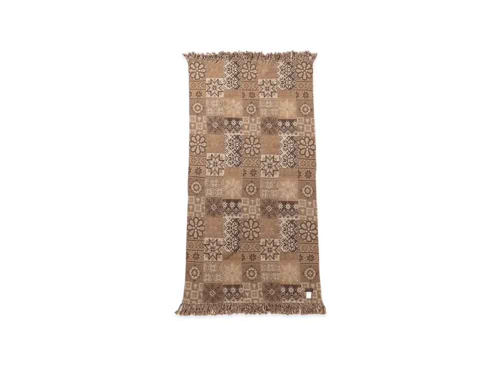 BEAMS Blanket Double Jacquard Patchwork Like Pattern "Brown"