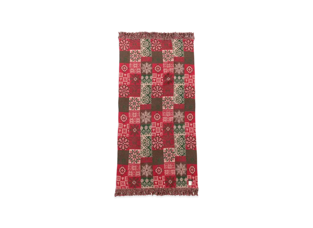 BEAMS Blanket Double Jacquard Patchwork Like Pattern "Red"