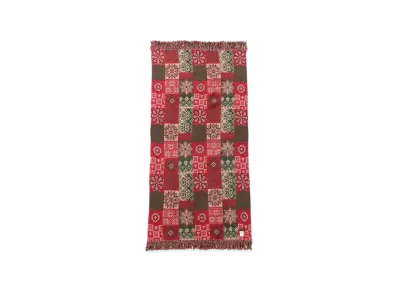 BEAMS Blanket Double Jacquard Patchwork Like Pattern "Red"