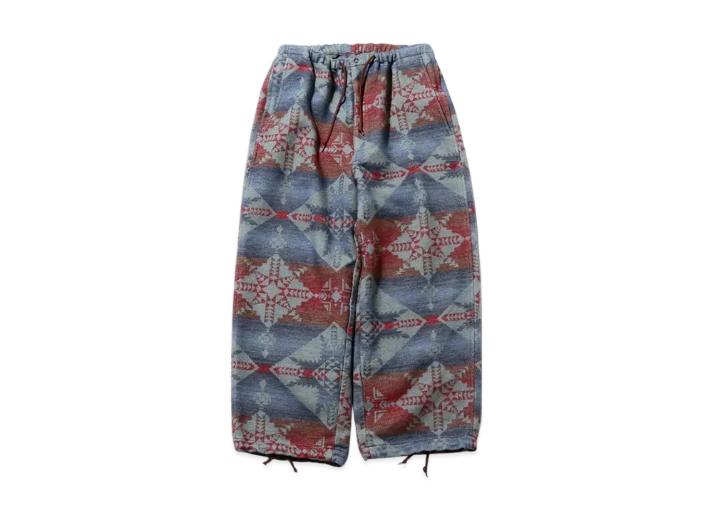 BEAMS MIL Easy Pants Cotton Blanket Jacquard Shaggy "Blue"