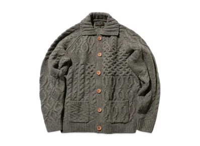 BEAMS Cardigan Alan Patchwork "Gray"