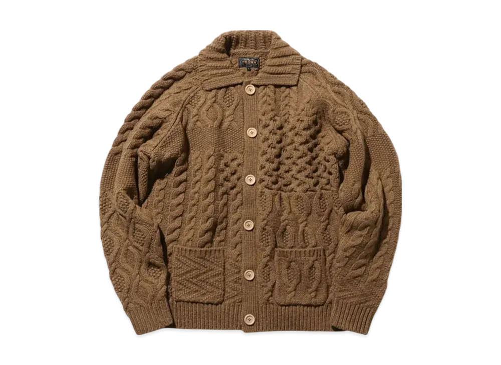 BEAMS Cardigan Alan Patchwork "Brown"