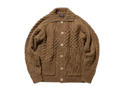 BEAMS Cardigan Alan Patchwork "Brown"