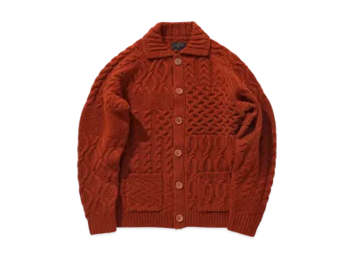 BEAMS Cardigan Alan Patchwork "Orange"