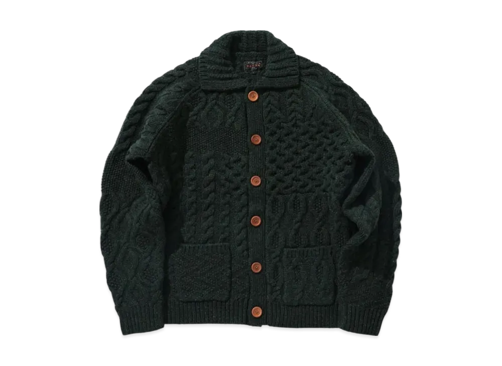 BEAMS Cardigan Alan Patchwork "Green"