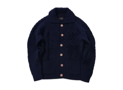 BEAMS Cardigan Alan Patchwork "Navy"