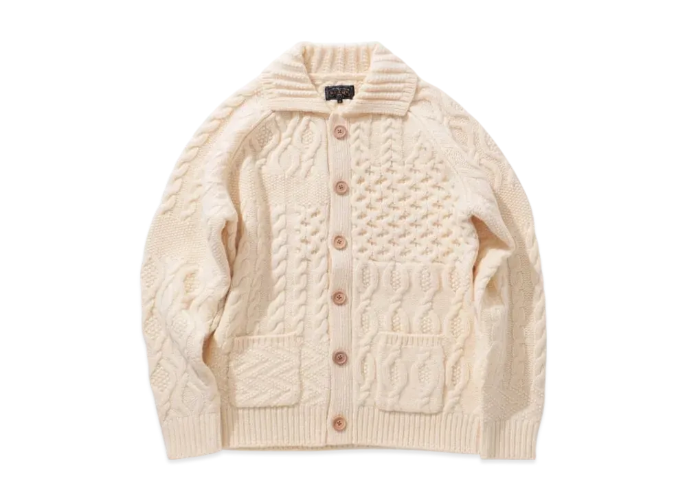BEAMS Cardigan Alan Patchwork "OffWhite"