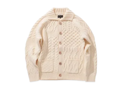 BEAMS Cardigan Alan Patchwork "OffWhite"