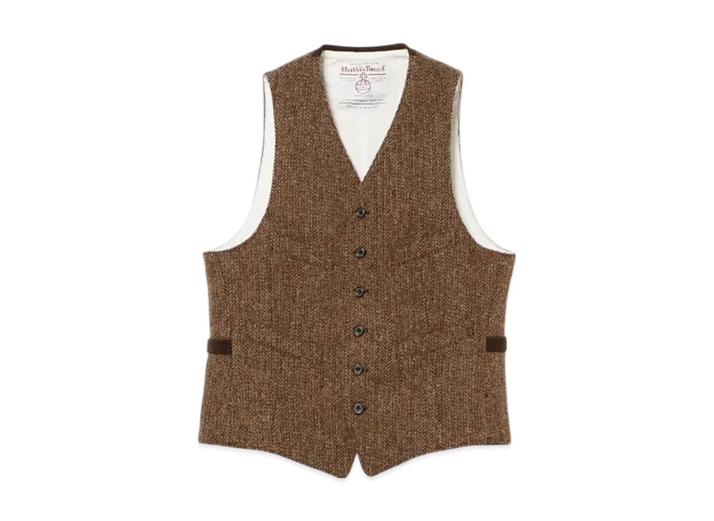 BEAMS Waistcoat Harris Tweed "LightBrown"