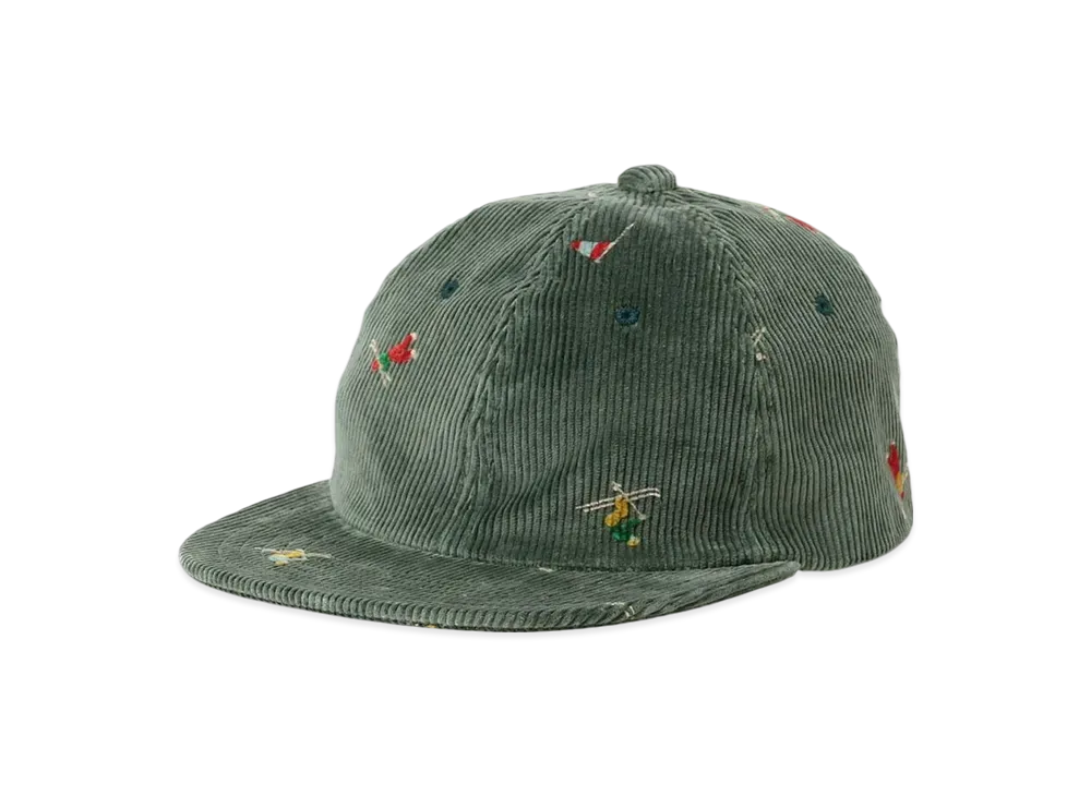 BEAMS 6 Panel Corduroy Embroidery Like On Skier Print "Green"