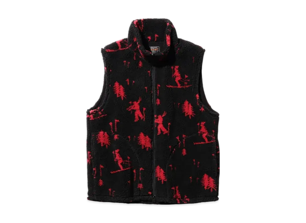 BEAMS Stand Collar Zip Vest Jacquard Boa "Skier"