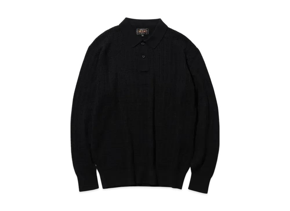 BEAMS Knit Polo Cable "Black"