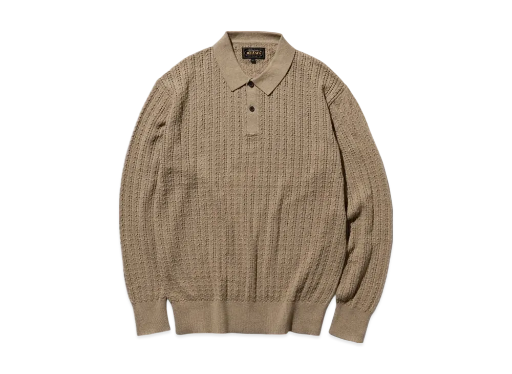 BEAMS Knit Polo Cable "Beige"