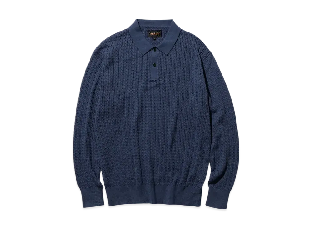 BEAMS Knit Polo Cable "Navy"