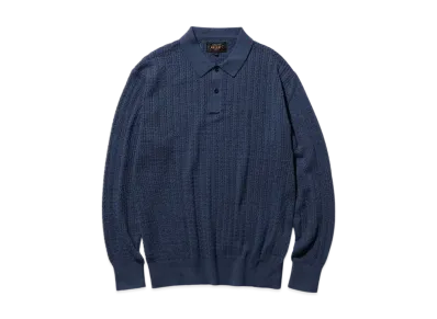 BEAMS Knit Polo Cable "Navy"
