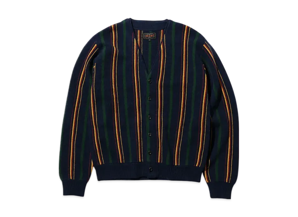BEAMS Cardigan Stripe 12G "Navy"