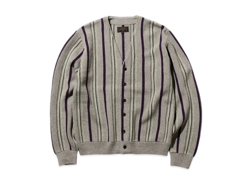 BEAMS Cardigan Stripe 12G "Gray"