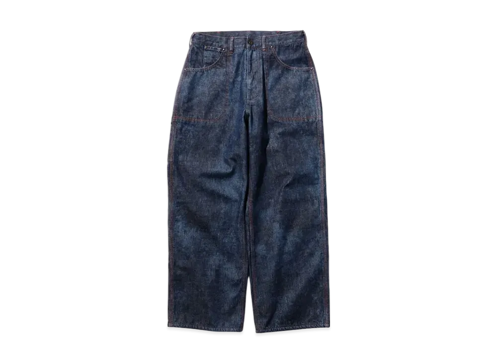 BEAMS Painter Pants Lined Denim Discharge Print "Indigo"