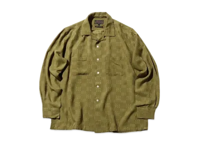 BEAMS Open Collar Shirt Jacquard "Olive"
