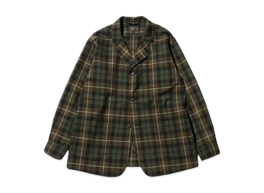 BEAMS 4B Cuffs Jacket TW Plaid "Olive"