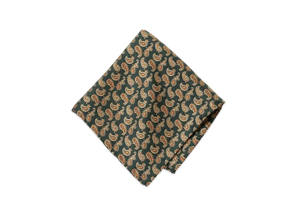 BEAMS BEAMS PLUS / Silk Mini Paisley Print Handkerchief "Green"