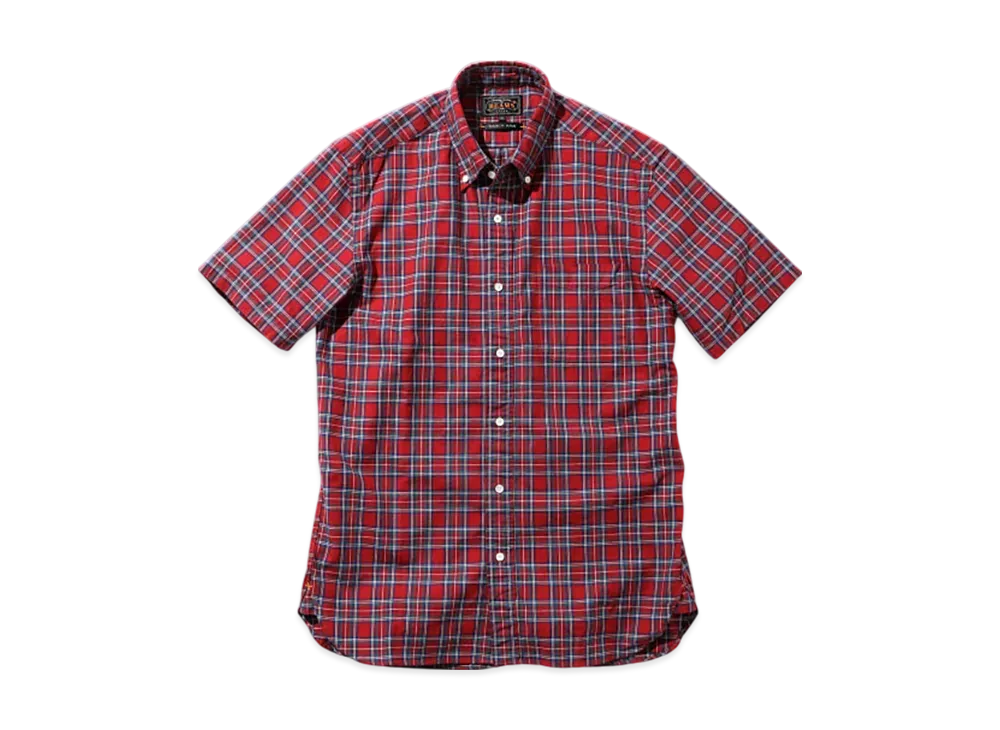BEAMS B.D. Short Sleeve Indigo Yarn Tartan Check "Red"